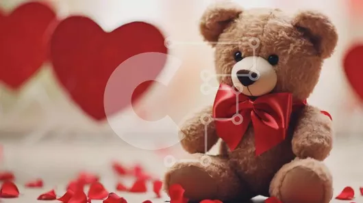 Intra Συλλεκτικό Ξύλινο Παζλ Plywood  4mm - Γιορτή του Αγίου Βαλεντίνου με καφέ αρκουδάκι και βότσαλα σε σχήμα καρδιάς Σε Ξύλινο Κουτί - Διαστάσεις Puzzle: 10x10 cm – 25 κομμάτια