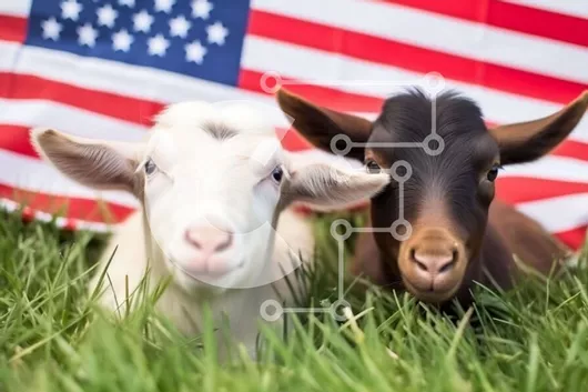 Intra Συλλεκτικό Ξύλινο Παζλ Plywood  4mm - Δύο κατσίκες δίπλα στην αμερικανική σημαία Σε Ξύλινο Κουτί - Διαστάσεις: 10x10 cm – 25 κομμάτια