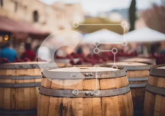 Intra Συλλεκτικό Ξύλινο Παζλ Plywood  4mm - Υπαίθρια αγορά με ξύλινα βαρέλια και ανθρώπους Σε Ξύλινο Κουτί - Διαστάσεις Puzzle: 10x10 cm – 25 κομμάτια