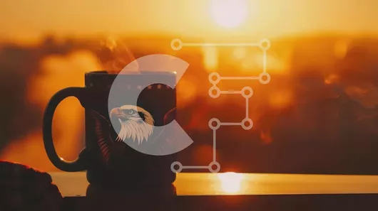 Intra Συλλεκτικό Ξύλινο Παζλ Plywood  4mm - Μαύρη κούπα καφέ με σχέδιο αετού στο ηλιοβασίλεμα Σε Ξύλινο Κουτί - Διαστάσεις: 10x10 cm – 25 κομμάτια