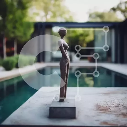 Intra Συλλεκτικό Ξύλινο Παζλ Plywood  4mm - Σύγχρονο γλυπτό μιας γυναίκας δίπλα στην πισίνα Σε Ξύλινο Κουτί - Διαστάσεις Puzzle: 10x10 cm – 25 κομμάτια