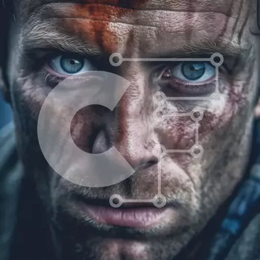 Intra Συλλεκτικό Ξύλινο Παζλ Plywood  4mm - Έντονο πορτρέτο ανθρώπου με τραχύ βλέμμα και μπλε μάτια Σε Ξύλινο Κουτί - Διαστάσεις Puzzle: 10x10 cm – 25 κομμάτια