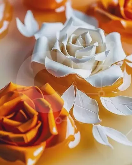 Intra Συλλεκτικό Ξύλινο Παζλ Plywood  4mm - Καλλιτεχνική σύνθεση από πορτοκαλί και λευκά τριαντάφυλλα Σε Ξύλινο Κουτί - Διαστάσεις Puzzle: 10x10 cm – 25 κομμάτια