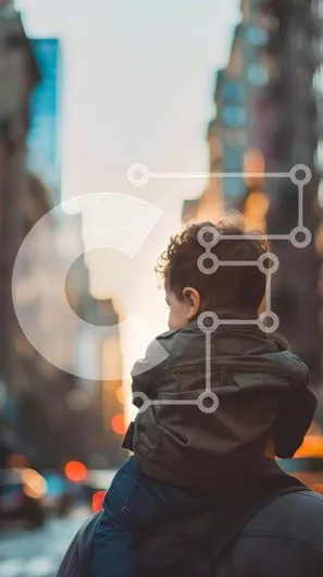 Intra Συλλεκτικό Ξύλινο Παζλ Plywood  4mm - Πατέρας και γιος περπατούν στην οδό της πόλης Σε Ξύλινο Κουτί - Διαστάσεις Puzzle: 10x10 cm – 25 κομμάτια