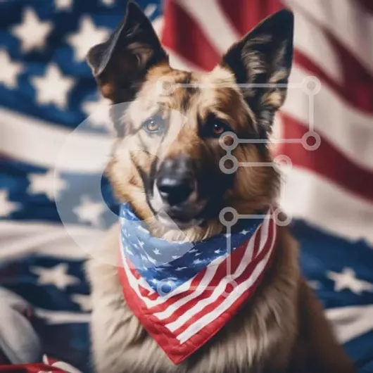 Intra Συλλεκτικό Ξύλινο Παζλ Plywood  4mm - Γερμανικός Ποιμενικός Σκύλος που γιορτάζει την 4η Ιουλίου Σε Ξύλινο Κουτί - Διαστάσεις: 10x10 cm – 25 κομμάτια