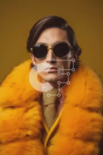 Intra Συλλεκτικό Ξύλινο Παζλ Plywood  4mm - Μοντέρνος άντρας με πορτοκαλί γούνινο παλτό και γυαλιά ηλίου Σε Ξύλινο Κουτί - Διαστάσεις Puzzle: 10x10 cm – 25 κομμάτια