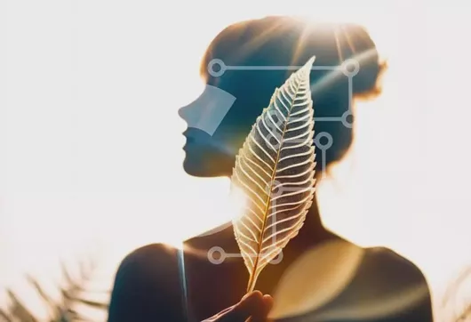 Intra Συλλεκτικό Ξύλινο Παζλ Plywood  4mm - Σιλουέτα της γυναίκας με το χέρι στο αφηρημένο φύλλο Σε Ξύλινο Κουτί - Διαστάσεις Puzzle: 10x10 cm – 25 κομμάτια