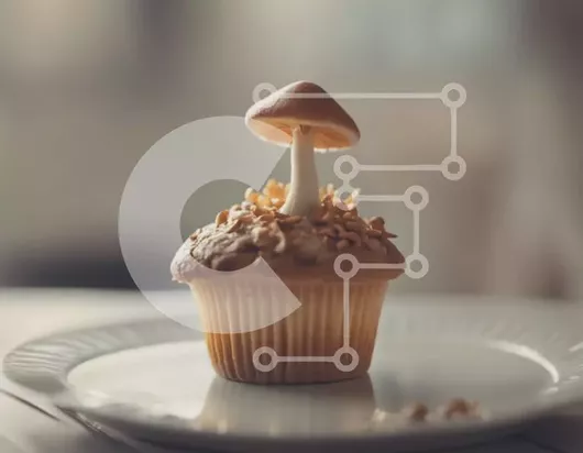 Intra Συλλεκτικό Ξύλινο Παζλ Plywood  4mm - Cupcake σε σχήμα μανιταριού με ξηρούς καρπούς σε λευκό πιάτο Σε Ξύλινο Κουτί - Διαστάσεις: 10x10 cm – 25 κομμάτια