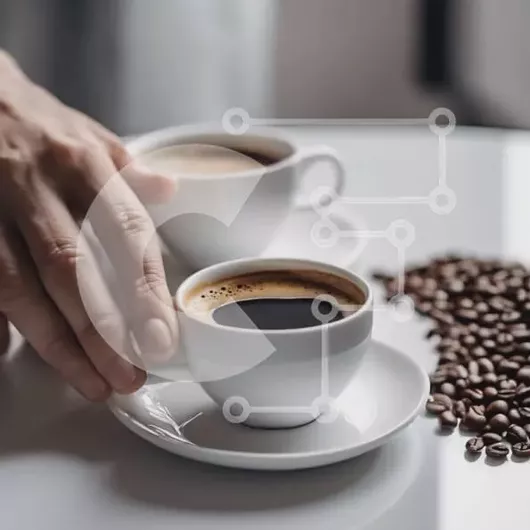 Intra Συλλεκτικό Ξύλινο Παζλ Plywood  4mm - Δύο φλιτζάνια καφέ στο τραπέζι με κόκκους καφέ και χαρτοπετσέτες Σε Ξύλινο Κουτί - Διαστάσεις: 10x10 cm – 25 κομμάτια