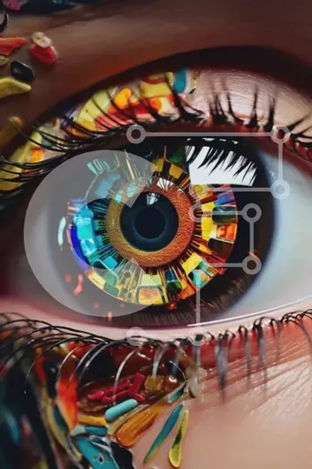 Intra Συλλεκτικό Ξύλινο Παζλ Plywood  4mm - Πολύχρωμο καλλιτεχνικό μάτι Σε Ξύλινο Κουτί - Διαστάσεις Puzzle: 10x10 cm – 25 κομμάτια