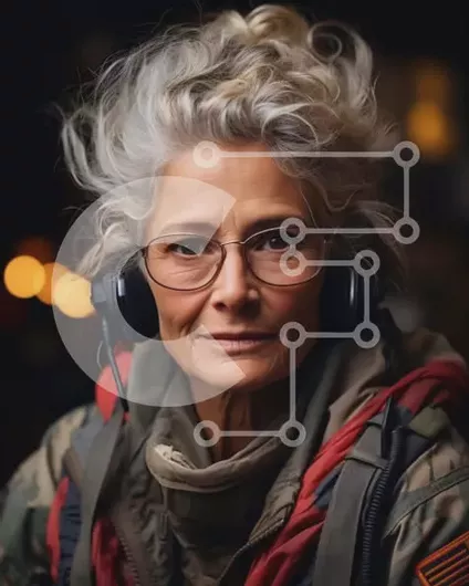 Intra Συλλεκτικό Ξύλινο Παζλ Plywood  4mm - Πορτρέτο της ηλικιωμένης γυναίκας με γυαλιά και ακουστικά Σε Ξύλινο Κουτί - Διαστάσεις Puzzle: 10x10 cm – 25 κομμάτια