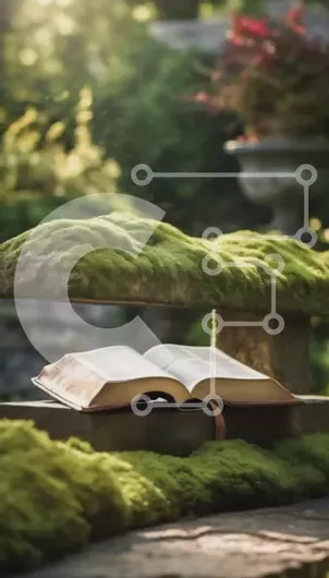 Intra Συλλεκτικό Ξύλινο Παζλ Plywood  4mm - Ανοιχτό βιβλίο που καλύπτεται από βρύα στον πάγκο του κήπου Σε Ξύλινο Κουτί - Διαστάσεις: 10x10 cm – 25 κομμάτια