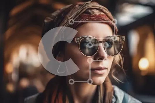 Intra Συλλεκτικό Ξύλινο Παζλ Plywood  4mm - Κομψή γυναίκα που κοιτάζει την απόσταση με γυαλιά ηλίου και κασκόλ Σε Ξύλινο Κουτί - Διαστάσεις Puzzle: 10x10 cm – 25 κομμάτια