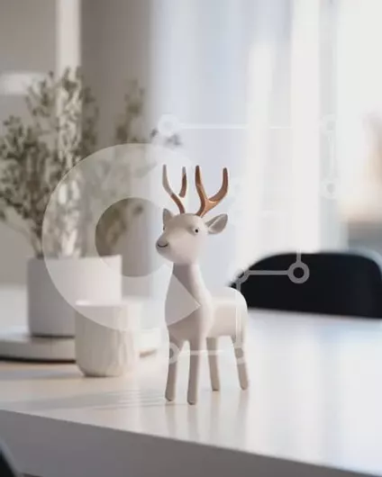 Intra Συλλεκτικό Ξύλινο Παζλ Plywood  4mm - Ειδώλιο λευκού ελαφιού σε τραπεζαρία με φυτό σε γλάστρα Σε Ξύλινο Κουτί - Διαστάσεις Puzzle: 10x10 cm – 25 κομμάτια