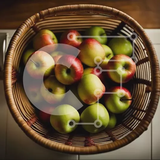 Intra Συλλεκτικό Ξύλινο Παζλ Plywood  4mm - Νόστιμα και φρέσκα κόκκινα και πράσινα μήλα σε ένα υφασμένο καλάθι Σε Ξύλινο Κουτί - Διαστάσεις: 10x10 cm – 25 κομμάτια