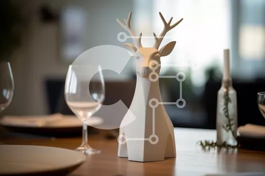 Intra Συλλεκτικό Ξύλινο Παζλ Plywood  4mm - Γλυπτό με κεφάλι λευκού ελαφιού στο τραπέζι φαγητού Σε Ξύλινο Κουτί - Διαστάσεις Puzzle: 10x10 cm – 25 κομμάτια