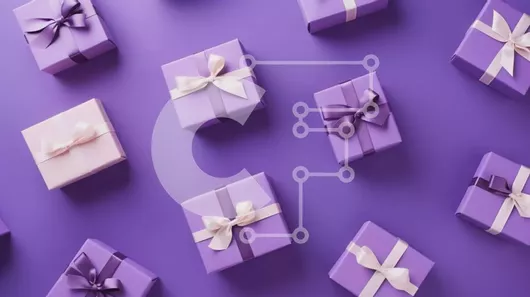 Intra Συλλεκτικό Ξύλινο Παζλ Plywood  4mm - Μωβ κουτιά δώρων σε μωβ φόντο με λευκές κορδέλες και φιόγκους Σε Ξύλινο Κουτί - Διαστάσεις Puzzle: 10x10 cm – 25 κομμάτια