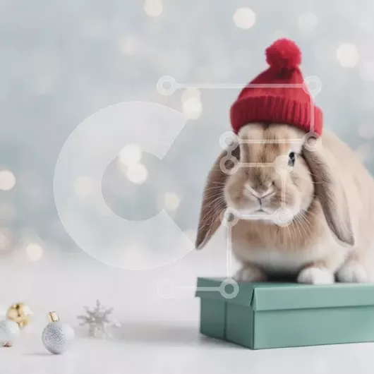 Intra Συλλεκτικό Ξύλινο Παζλ Plywood  4mm - Χαριτωμένο κουνέλι λαγουδάκι με χριστουγεννιάτικο καπέλο σε κουτί δώρου Σε Ξύλινο Κουτί - Διαστάσεις: 10x10 cm – 25 κομμάτια