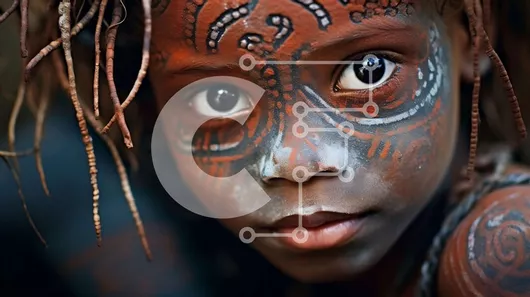 Intra Συλλεκτικό Ξύλινο Παζλ Plywood  4mm - Εκπληκτικό πορτρέτο ενός νεαρού κοριτσιού με παραδοσιακό φυλετικό χρώμα Σε Ξύλινο Κουτί - Διαστάσεις Puzzle: 10x10 cm – 25 κομμάτια