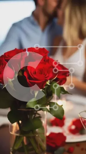 Intra Συλλεκτικό Ξύλινο Παζλ Plywood  4mm - Ρομαντικό δείπνο για την ημέρα του Αγίου Βαλεντίνου με ζευγάρι να φιλιούνται σε σκηνικό κόκκινο τριαντάφυλλο Σε Ξύλινο Κουτί - Διαστάσεις: 10x10 cm – 25 κομμάτια