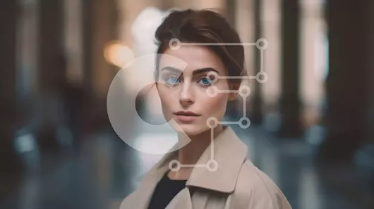 Intra Συλλεκτικό Ξύλινο Παζλ Plywood  4mm - Σοβαρή γυναίκα με καμπαρντίνα που στέκεται στον εσωτερικό διάδρομο με μαρμάρινες στήλες - Φωτογραφία Αρχείου Σε Ξύλινο Κουτί - Διαστάσεις Puzzle: 10x10 cm – 25 κομμάτια