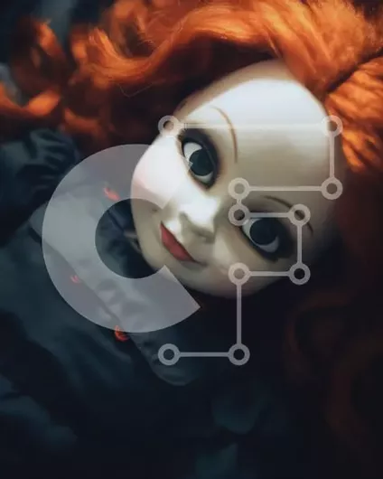 Intra Συλλεκτικό Ξύλινο Παζλ Plywood  4mm - Ευτυχισμένη κούκλα με μακριά κόκκινα μαλλιά ξαπλωμένη στο έδαφος Σε Ξύλινο Κουτί - Διαστάσεις Puzzle: 10x10 cm – 25 κομμάτια