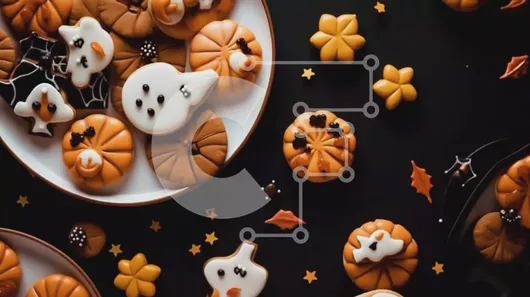 Intra Συλλεκτικό Ξύλινο Παζλ Plywood  4mm - Μπισκότα με θέμα το Halloween σε μαύρο φόντο Σε Ξύλινο Κουτί - Διαστάσεις: 10x10 cm – 25 κομμάτια