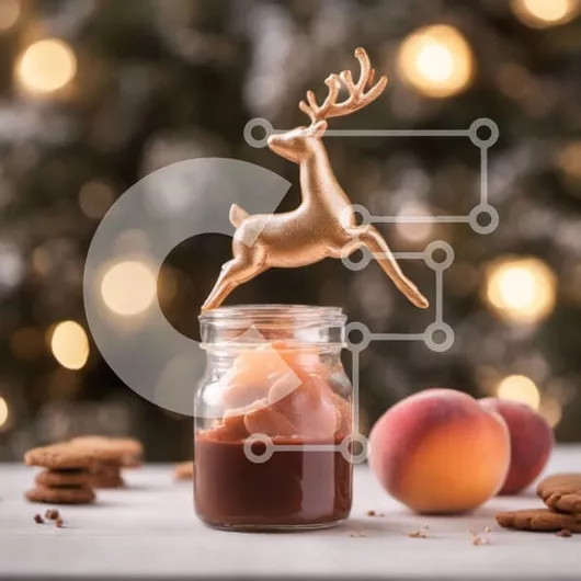 Intra Συλλεκτικό Ξύλινο Παζλ Plywood  4mm - Χρυσός τάρανδος σε βάζο σοκολάτας με ροδάκινα και μπισκότα Σε Ξύλινο Κουτί - Διαστάσεις Puzzle: 10x10 cm – 25 κομμάτια