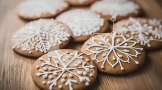 Intra Συλλεκτικό Ξύλινο Παζλ Plywood  4mm - Διακοσμημένα μπισκότα νιφάδας χιονιού σε ξύλινη επιφάνεια Σε Ξύλινο Κουτί - Διαστάσεις: 10x10 cm – 25 κομμάτια