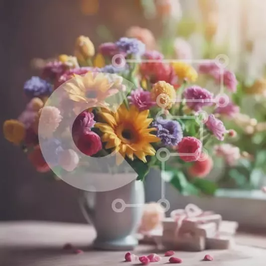 Intra Συλλεκτικό Ξύλινο Παζλ Plywood  4mm - Πολύχρωμο μπουκέτο λουλουδιών και δώρα για ειδική περίσταση Σε Ξύλινο Κουτί - Διαστάσεις: 10x10 cm – 25 κομμάτια