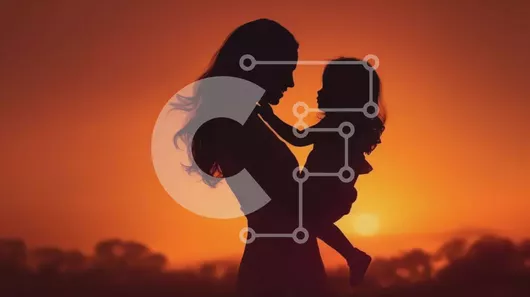 Intra Συλλεκτικό Ξύλινο Παζλ Plywood  4mm - Σιλουέτα μητέρας και παιδιού στο ηλιοβασίλεμα Σε Ξύλινο Κουτί - Διαστάσεις Puzzle: 10x10 cm – 25 κομμάτια