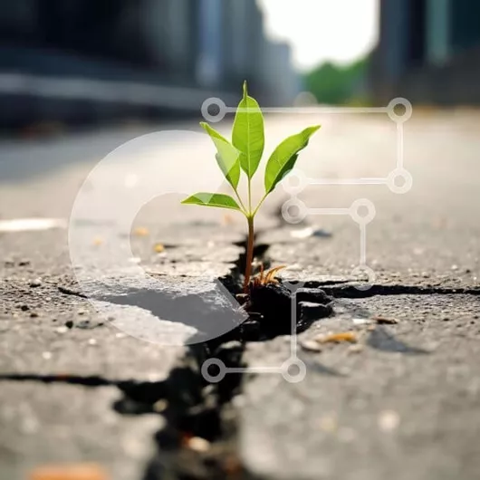 Intra Συλλεκτικό Ξύλινο Παζλ Plywood  4mm - Πράσινο φυτό που αναπτύσσεται από τη ρωγμή στο δρόμο Σε Ξύλινο Κουτί - Διαστάσεις: 10x10 cm – 25 κομμάτια