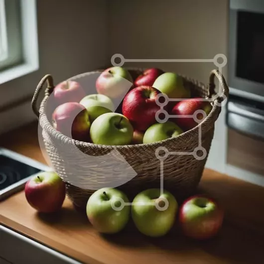 Intra Συλλεκτικό Ξύλινο Παζλ Plywood  4mm - Νόστιμα μήλα σε ένα ρουστίκ καλάθι σε έναν ξύλινο πάγκο Σε Ξύλινο Κουτί - Διαστάσεις: 10x10 cm – 25 κομμάτια