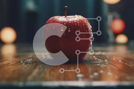 Intra Συλλεκτικό Ξύλινο Παζλ Plywood  4mm - Φρέσκο ​​και ζουμερό μήλο με σταγονίδια νερού σε ένα ξύλινο τραπέζι Σε Ξύλινο Κουτί - Διαστάσεις: 10x10 cm – 25 κομμάτια