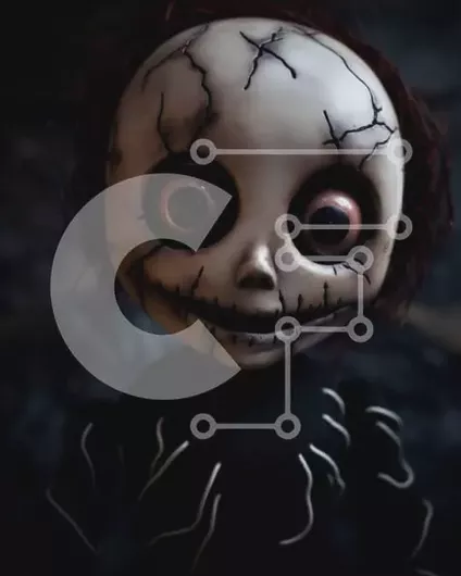 Intra Συλλεκτικό Ξύλινο Παζλ Plywood  4mm - Χαμογελαστή κούκλα με μαύρα μαλλιά και κόκκινα μάτια Σε Ξύλινο Κουτί - Διαστάσεις Puzzle: 10x10 cm – 25 κομμάτια