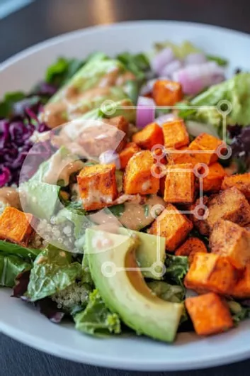 Intra Συλλεκτικό Ξύλινο Παζλ Plywood  4mm - Φρέσκια και πολύχρωμη σαλάτα με ψητές γλυκοπατάτες Σε Ξύλινο Κουτί - Διαστάσεις: 10x10 cm – 25 κομμάτια