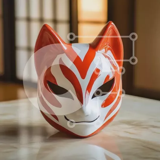 Intra Συλλεκτικό Ξύλινο Παζλ Plywood  4mm - Καλλιτεχνική κόκκινη και λευκή μάσκα αλεπούς Σε Ξύλινο Κουτί - Διαστάσεις Puzzle: 10x10 cm – 25 κομμάτια