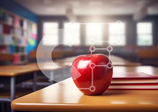 Intra Συλλεκτικό Ξύλινο Παζλ Plywood  4mm - Ρύθμιση τάξης με βιβλία, γραφεία και Apple Σε Ξύλινο Κουτί - Διαστάσεις Puzzle: 10x10 cm – 25 κομμάτια