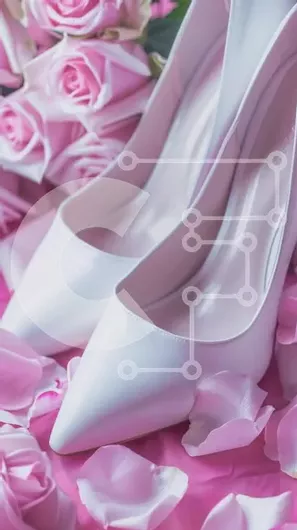 Intra Συλλεκτικό Ξύλινο Παζλ Plywood  4mm - Λευκά ψηλοτάκουνα παπούτσια με ροζ ροδοπέταλα Σε Ξύλινο Κουτί - Διαστάσεις Puzzle: 10x10 cm – 25 κομμάτια