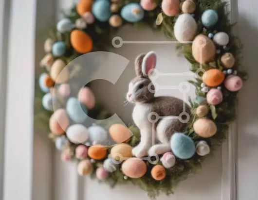 Intra Συλλεκτικό Ξύλινο Παζλ Plywood  4mm - Πασχαλινό στεφάνι με λαγουδάκι και πολύχρωμα αυγά Σε Ξύλινο Κουτί - Διαστάσεις: 10x10 cm – 25 κομμάτια