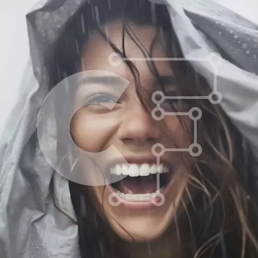 Intra Συλλεκτικό Ξύλινο Παζλ Plywood  4mm - Χαρούμενη νεαρή γυναίκα που γελά στη βροχή Σε Ξύλινο Κουτί - Διαστάσεις Puzzle: 10x10 cm – 25 κομμάτια