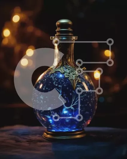 Intra Συλλεκτικό Ξύλινο Παζλ Plywood  4mm - Εκπληκτική εικόνα ενός μπλε μπουκαλιού με λαμπερό υγρό μέσα Σε Ξύλινο Κουτί - Διαστάσεις: 10x10 cm – 25 κομμάτια