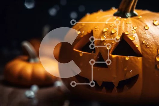 Intra Συλλεκτικό Ξύλινο Παζλ Plywood  4mm - Διακόσμηση κολοκύθας αποκριών με σταγονίδια νερού Σε Ξύλινο Κουτί - Διαστάσεις Puzzle: 10x10 cm – 25 κομμάτια