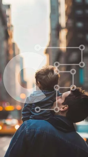 Intra Συλλεκτικό Ξύλινο Παζλ Plywood  4mm - Πατέρας και παιδί που περπατούν στην πόλη Σε Ξύλινο Κουτί - Διαστάσεις Puzzle: 10x10 cm – 25 κομμάτια