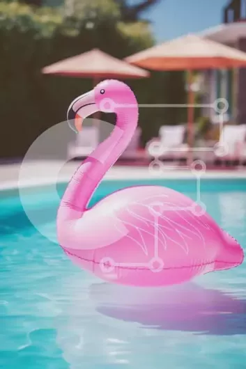 Intra Συλλεκτικό Ξύλινο Παζλ Plywood  4mm - Ροζ Φλαμίνγκο σε πισίνα με ξαπλώστρες και ομπρέλες Σε Ξύλινο Κουτί - Διαστάσεις: 10x10 cm – 25 κομμάτια