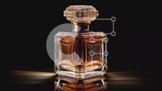 Intra Συλλεκτικό Ξύλινο Παζλ Plywood  4mm - Κομψή εικόνα ενός μπουκαλιού αρώματος σε μαύρο φόντο Σε Ξύλινο Κουτί - Διαστάσεις Puzzle: 10x10 cm – 25 κομμάτια