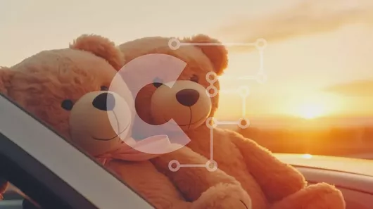 Intra Συλλεκτικό Ξύλινο Παζλ Plywood  4mm - Αρκουδάκια στο παράθυρο του αυτοκινήτου στο ηλιοβασίλεμα Σε Ξύλινο Κουτί - Διαστάσεις Puzzle: 10x10 cm – 25 κομμάτια