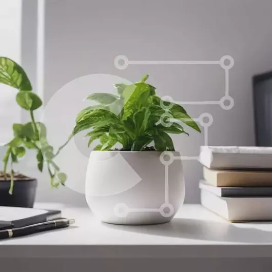 Intra Συλλεκτικό Ξύλινο Παζλ Plywood  4mm - Λευκό φυτό σε γλάστρα και βιβλία στο γραφείο Σε Ξύλινο Κουτί - Διαστάσεις Puzzle: 10x10 cm – 25 κομμάτια