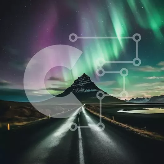 Intra Συλλεκτικό Ξύλινο Παζλ Plywood  4mm - Εκπληκτική εικόνα ενός δρόμου που περιβάλλεται από φώτα Aurora Borealis Σε Ξύλινο Κουτί - Διαστάσεις: 10x10 cm – 25 κομμάτια