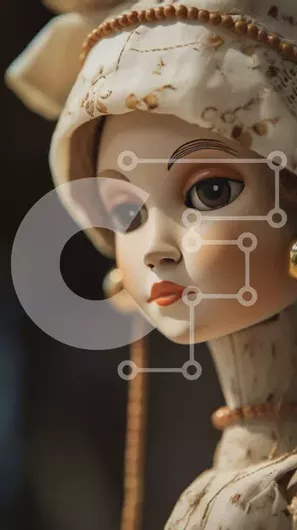 Intra Συλλεκτικό Ξύλινο Παζλ Plywood  4mm - Γαλήνια κούκλα με περίπλοκο λευκό φόρεμα και καπέλο Σε Ξύλινο Κουτί - Διαστάσεις Puzzle: 10x10 cm – 25 κομμάτια